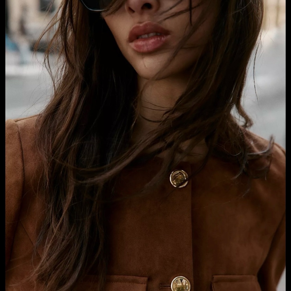 Zara Brown Suede Belted Blazer - Picture 5 of 8